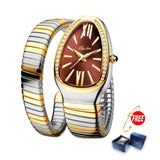 MISSFOX Women's Watches Snake Shape Luxury Wrist Watch For Women Steel Unique Gold Quartz Ladies Watch Clock Relogio Feminino