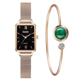 Gaiety Women Fashion Quartz Watch Bracelet Set Green Dial Luxury Women Watches Simple Rose Gold Mesh Ladies Watch Dropshipping