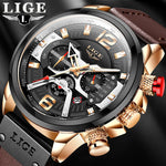 2021 New Mens Watches LIGE Top Brand Leather Chronograph Waterproof Sport Automatic Date Quartz Watch For Men Relogio Masculino