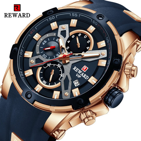 2021 New REWARD Mens Watches Blue Waterproof Top Brand Luxury Chronograph Sport Watch Quartz Men Wristwatch Relogio Masculino