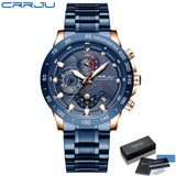 CRRJU 2021 New Fashion Mens Watches with Stainless Steel Top Brand Luxury Sports Chronograph Quartz Watch Men Relogio Masculino