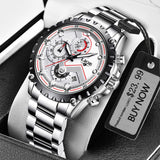 2021 LIGE Fashion Mens Watches Top Luxury Brand Silver Stainless Steel 30m Waterproof Quartz Watch Men Army Military Chronograph