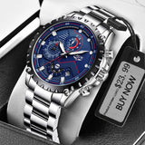 2021 LIGE Fashion Mens Watches Top Luxury Brand Silver Stainless Steel 30m Waterproof Quartz Watch Men Army Military Chronograph