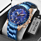 2021 LIGE Fashion Mens Watches Top Luxury Brand Silver Stainless Steel 30m Waterproof Quartz Watch Men Army Military Chronograph