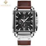 2021 New Fashion Waterproof Men's Watch Top Brand Luxury Leather Square Large Dial Sports Quartz Chronograph Relogio Masculi