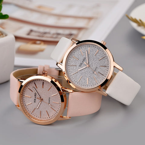 FASHION Women's Casual Quartz Watches With Frosted Dial Ladies Analog Wrist Watch Leather Band Dress Accessories reloj para dama