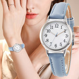 Japan Movement Women Quartz Watch Easy to Read Arabic Numerals Simple Dial PU Leather Strap Lady Candy Color