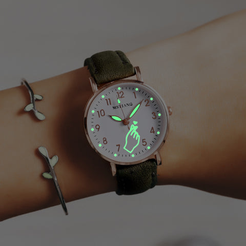 Luminous Watch Night Glowing Women Cute Leather Watches Simple Small Dial Quartz Clock Watch Wrist for Girls