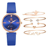 5pcs Set Top Style Fashion Women's Watch Luxury Leather Band Analog Quartz WristWatch Ladies Watch Women Dress Relogio Mujer