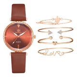 5pcs Set Top Style Fashion Women's Watch Luxury Leather Band Analog Quartz WristWatch Ladies Watch Women Dress Relogio Mujer