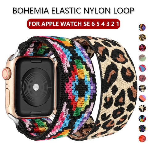 Bohemia Elastic Nylon Solo Loop Strap for Apple Watch Band 6 SE 38mm 40mm 42mm 44mm For iwatch Series 6 5 4 3 Replacement Strap