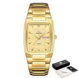 WWOOR 2021 New Square Watch Men with Automatic Week Date Luxury Stainless Steel Gold Mens Quartz Wrist Watches Relogio Masculino