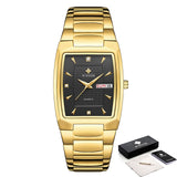 WWOOR 2021 New Square Watch Men with Automatic Week Date Luxury Stainless Steel Gold Mens Quartz Wrist Watches Relogio Masculino