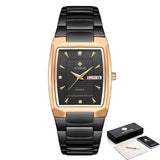 WWOOR 2021 New Square Watch Men with Automatic Week Date Luxury Stainless Steel Gold Mens Quartz Wrist Watches Relogio Masculino