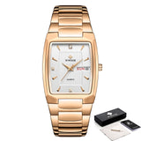 WWOOR 2021 New Square Watch Men with Automatic Week Date Luxury Stainless Steel Gold Mens Quartz Wrist Watches Relogio Masculino