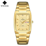 WWOOR 2021 New Square Watch Men with Automatic Week Date Luxury Stainless Steel Gold Mens Quartz Wrist Watches Relogio Masculino