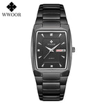 WWOOR 2021 New Square Watch Men with Automatic Week Date Luxury Stainless Steel Gold Mens Quartz Wrist Watches Relogio Masculino