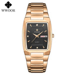 WWOOR 2021 New Square Watch Men with Automatic Week Date Luxury Stainless Steel Gold Mens Quartz Wrist Watches Relogio Masculino