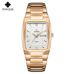 WWOOR 2021 New Square Watch Men with Automatic Week Date Luxury Stainless Steel Gold Mens Quartz Wrist Watches Relogio Masculino