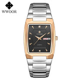 WWOOR 2021 New Square Watch Men with Automatic Week Date Luxury Stainless Steel Gold Mens Quartz Wrist Watches Relogio Masculino