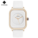 Fashion Women Watches 2021 WWOOR White Leather Minimalist Rectangle Ladies Quartz Dress Wristwatch Relogio Feminino Montre Femme