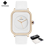 Fashion Women Watches 2021 WWOOR White Leather Minimalist Rectangle Ladies Quartz Dress Wristwatch Relogio Feminino Montre Femme