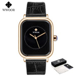 Fashion Women Watches 2021 WWOOR White Leather Minimalist Rectangle Ladies Quartz Dress Wristwatch Relogio Feminino Montre Femme