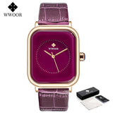 Fashion Women Watches 2021 WWOOR White Leather Minimalist Rectangle Ladies Quartz Dress Wristwatch Relogio Feminino Montre Femme