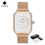 Fashion Women Watches 2021 WWOOR White Leather Minimalist Rectangle Ladies Quartz Dress Wristwatch Relogio Feminino Montre Femme