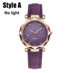 Women quartz Watches Rhinestone Romantic Starry Sky Luminous Wrist Watch Girls Leather electronic Dial Watch Clock with Battery