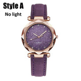 Women quartz Watches Rhinestone Romantic Starry Sky Luminous Wrist Watch Girls Leather electronic Dial Watch Clock with Battery