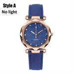 Women quartz Watches Rhinestone Romantic Starry Sky Luminous Wrist Watch Girls Leather electronic Dial Watch Clock with Battery