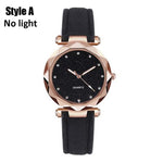 Women quartz Watches Rhinestone Romantic Starry Sky Luminous Wrist Watch Girls Leather electronic Dial Watch Clock with Battery