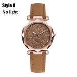 Women quartz Watches Rhinestone Romantic Starry Sky Luminous Wrist Watch Girls Leather electronic Dial Watch Clock with Battery