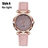 Women quartz Watches Rhinestone Romantic Starry Sky Luminous Wrist Watch Girls Leather electronic Dial Watch Clock with Battery