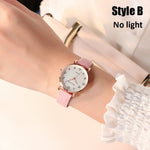 Women quartz Watches Rhinestone Romantic Starry Sky Luminous Wrist Watch Girls Leather electronic Dial Watch Clock with Battery