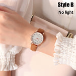 Women quartz Watches Rhinestone Romantic Starry Sky Luminous Wrist Watch Girls Leather electronic Dial Watch Clock with Battery