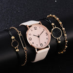 5pcs Set Top Style Fashion Women's Luxury Leather Band Analog Quartz WristWatch Ladies Watch Women Dress Reloj Mujer Black Clock