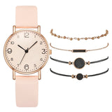 5pcs Set Top Style Fashion Women's Luxury Leather Band Analog Quartz WristWatch Ladies Watch Women Dress Reloj Mujer Black Clock