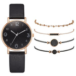 5pcs Set Top Style Fashion Women's Luxury Leather Band Analog Quartz WristWatch Ladies Watch Women Dress Reloj Mujer Black Clock