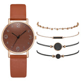 5pcs Set Top Style Fashion Women's Luxury Leather Band Analog Quartz WristWatch Ladies Watch Women Dress Reloj Mujer Black Clock