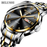 BELUSHI Top Brand Watch Men Stainless Steel Business Date Clock Waterproof Luminous Watches Mens Luxury Sport Quartz Wrist Watch