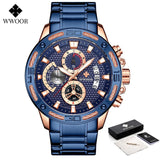 WWOOR 2021 New Men Watches Top Brand Luxury Gold Stainless Steel Quartz Watch Men Waterproof Sport Chronograph Relogio Masculino