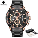 WWOOR 2021 New Men Watches Top Brand Luxury Gold Stainless Steel Quartz Watch Men Waterproof Sport Chronograph Relogio Masculino