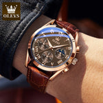 OLEVS Elite Mens Quartz Watches Business Dress Waterproof Wristwatch Men Luxury Breathable Leather Sports watch men Gifts