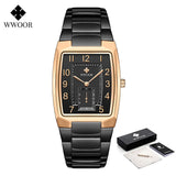 WWOOR 2021 New Square Watch Men with Automatic Week Date Luxury Stainless Steel Gold Mens Quartz Wrist Watches Relogio Masculino