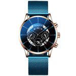 Luxury Men's Fashion Business Calendar Watches Blue Stainless Steel Mesh Belt Analog Quartz Watch relogio masculino