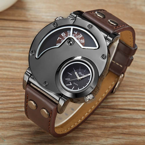 Top Brand Luxury OULM Men Watches Stainless Steel Big Face Dual Time  Leather Quartz Watch Men's Watches Relogio Masculino