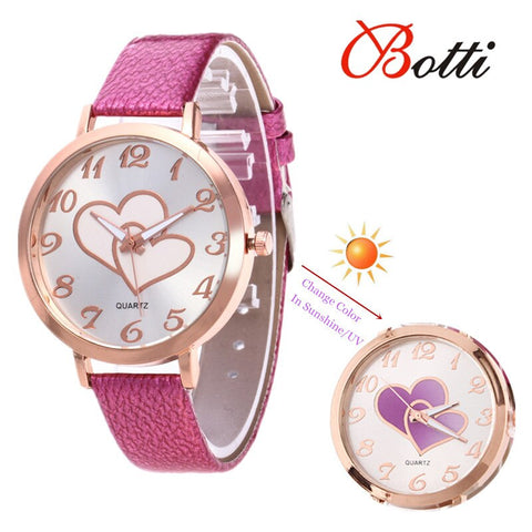 New Heart Watches Womens Ladies Fashion Sun UV Change Color Women Quartz Wristwatch Clock Montre Relogio Feminino Reloje Hombre