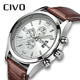 CIVO Genuine Leather Men's Watch Waterproof Quartz Wrist Watches Mens Calendar Analogue Business Watch For Men Relogio Masculino